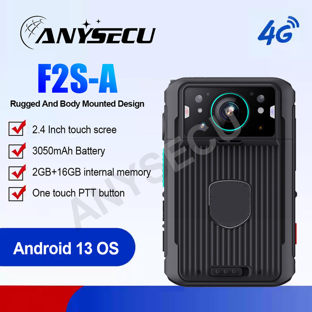 Anysecu F2S-A 4G Body Worn Camera Support GPS NFC WIFI 2+16GB Android 13 Camera for Lone Worker Safety