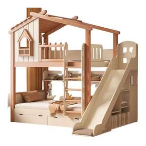 JINS Letto a soppalco in legno massello dal design moderno a casetta sull'albero per bambini 0-3 anni, con scivoli, personalizzabile per la cameretta - Product Image 6