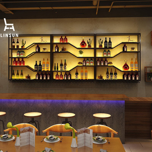 رف نبيذ مضيء بتصميم صناعي من الحديد الفني، تخزين زخرفي لطاولات البار للمطاعم والحانات، أثاث بار مثبت على الحائط - Product Image 3