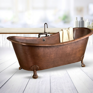 Baignoire ovale autoportante en cuivre européen avec finition grainée brillante, artisanat indien de luxe pour salle de bain, pour adultes - Product Image 1