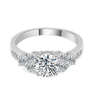 Anello di Diamanti T0330 per Donna, Classico Anello di Fidanzamento con Diamante Naturale Taglio Brillante Rotondo Colore D, Pietre Laterali, Fascia in Oro Bianco - Product Image 5