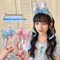 Bandeau de cheveux à nœud de dessin animé, princesse Elsa, mignon, exquis, bandeau de perruque, nœud dégradé, style féerique, accessoires pour cheveux de filles, bébé, cadeau