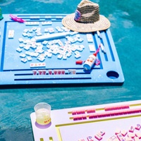 Table de jeu de piscine flottante carte bonbons rose Mahjong tuiles planche à jouer jaune vif plage fête flotteur salon avec porte-boissons