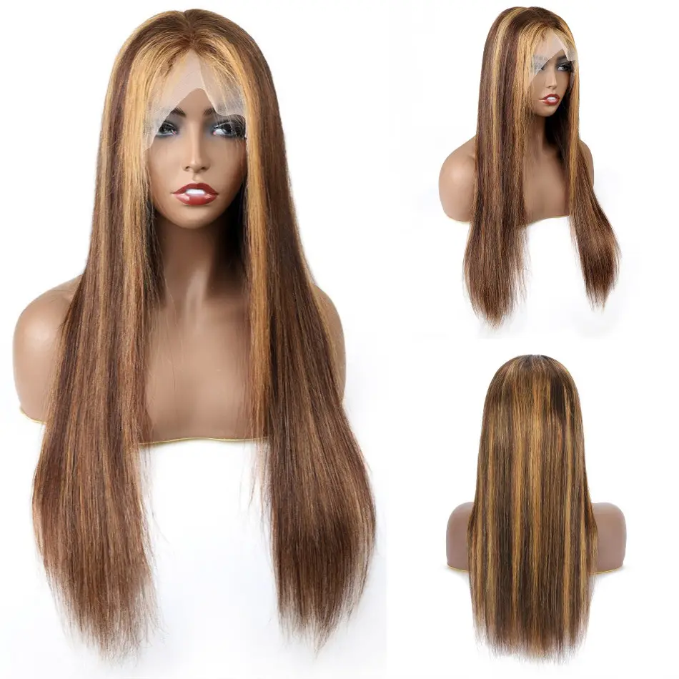 Wig renda frontal 13*4/13x6 hd wig rambut manusia tulang lurus rambut Peru, grosir wig rambut manusia warna piano Pirang madu