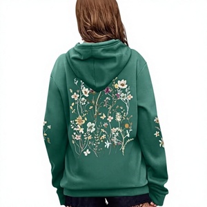 Botanical Solid Green Digital Printed 100% Cotton Fleece <b>Pullover</b> Hooded Sweatshirt with Long Sleeves and Casual Fashion Design - Product Image 3