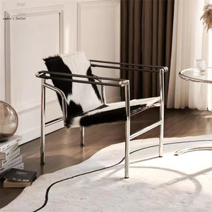 Ghế sofa đơn da bò màu nâu phong cách Bắc Âu cổ điển hiện đại giữa thế kỷ, ghế nghỉ ngơi trang trí bằng da cho phòng khách - Product Image 1