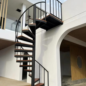 Guangdong Escalier extérieur en acier Escaliers en colimaçon Conception Escalier en acier à bande de roulement en bois personnalisé - Product Image 1