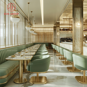 Set di Arredamento Moderno <span class=keywords><strong>per</strong></span> Hotel, Caffetterie <span class=keywords><strong>e</strong></span> Ristoranti: <span class=keywords><strong>Tavoli</strong></span> con Piano in Marmo, <span class=keywords><strong>Sedie</strong></span> Verde Chiaro <span class=keywords><strong>e</strong></span> Divanetti Verdi Curvi Abbinati - Product Image 4