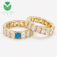 Bague d'éternité en diamant de laboratoire taille émeraude, or jaune 18 carats, saphir bleu D VVS, certifiée IGI, alliance de mariage pour femme Betterstar