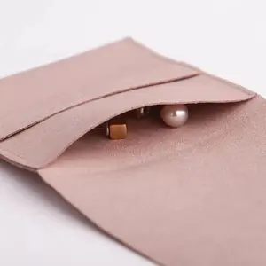 CSMD China Suppliers Customize Microfiber Material Embossing Envelope Pink Microfiber Jewelry Gift Pouches For Necklace Chains