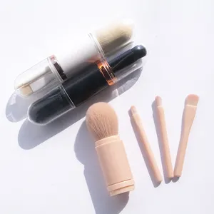 4 In 1 Portable Travel Lip Brush Set Highlight Retractable Mini Face Cosmetic Makeup Brush Set