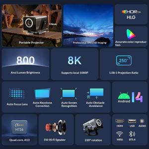 Projecteur LCD portable X7AR LED HD 1080P Android 14 WiFi pour cinéma maison 800 ANSI Lumens - Product Image 2