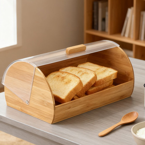 Boîte à pain en bambou Mountain Guest avec couvercle en acrylique, grande capacité, rangement de cuisine pour toasts et pâtisseries - Product Image 1
