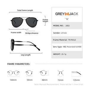 Lunettes de soleil Greyjack Aviator pour hommes, polarisées UV400, monture en métal noir, verres TAC, type 3, pare-soleil - Product Image 4