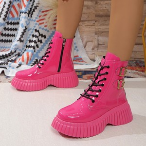 Trened GIRL SM4838 <span class=keywords><strong>stivaletti</strong></span> da <span class=keywords><strong>donna</strong></span> con lacci rosa caldo con cerniera in vernice con fibbia da passeggio quotidiano con plateau casual - Product Image 4