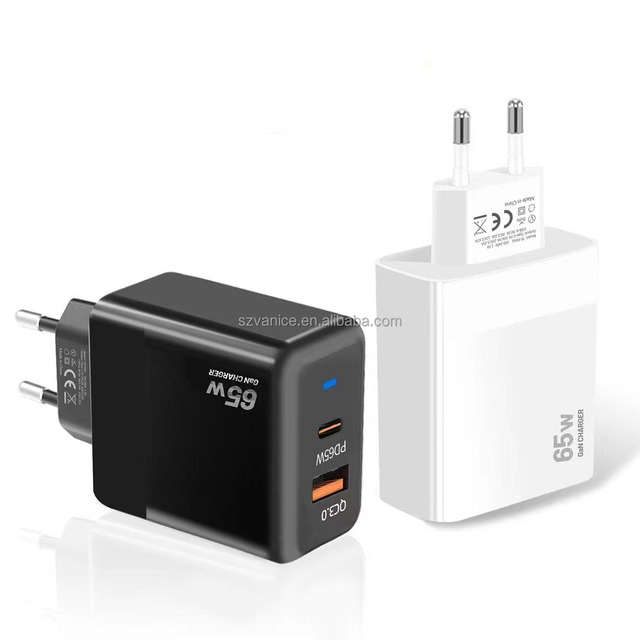 EU US UK Plug 65W GaN Fast Charger USB Type C Quick Charging Adapter 65W USB-C PD Cell Phone Travel Charger