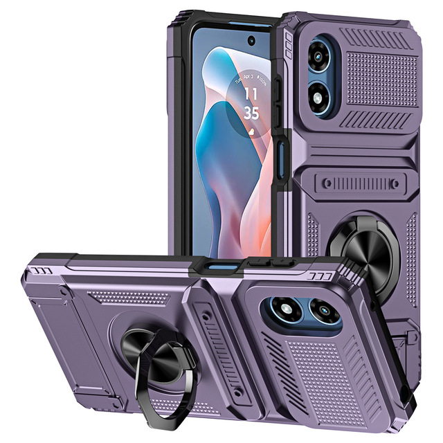 For T-Mobile REVVL 7 Pro TCL 50XL 50SE Celero 24 Card Slot Case With Ring Magnetic Kickstand Protective Phone Case Armor Cover