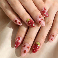 Lot de 24 faux ongles personnalisés à presser, motifs fruits variés (fraise, cerise), réutilisables, pour salon de beauté