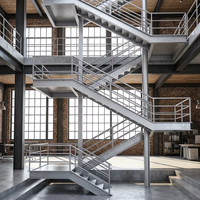 Escalier extérieur multi-étages en acier galvanisé avec plateforme de sécurité et garde-corps pour entrepôt industriel, escaliers flottants