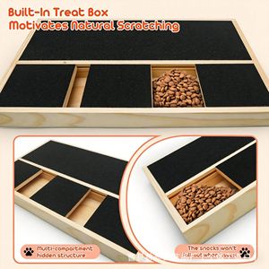 Wooden Pet <b>Scratching</b> Board With Food Tray <b>For</b> <b>Cats</b> And Dogs Durable Solid Wood Multi Compartment Design Natural Color - Product Image 3