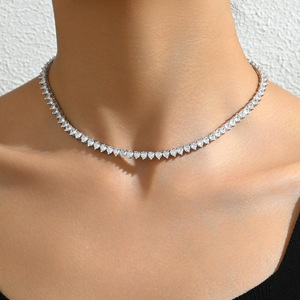 Fashionable Diamond Stud Choker <b>Necklace</b> For Women Party Jewelry Silver Tone Chain Elegant Neckwear Accessory - Product Image 2