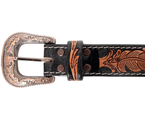 เข็มขัดลูกปัดหนังวัวแท้วินเทจลายดอกไม้สไตล์ตะวันตกแบบวินเทจ - Product Image 3