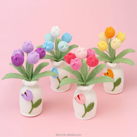 Plante en pot de tulipes au crochet faite à la main, fleur artificielle en fil, décoration de table, décoration de la maison, cadeau de la Saint-Valentin, vente en gros