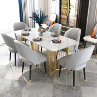Table à manger au design unique, plateau en marbre naturel, base en acier inoxydable, mobilier pour la maison, fabrication en usine