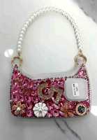 Pour iPhone 15 Pro Max pur artisanal incrusté de diamants pomme à la mode chaîne suspendue petit sac à bandoulière étui de téléphone