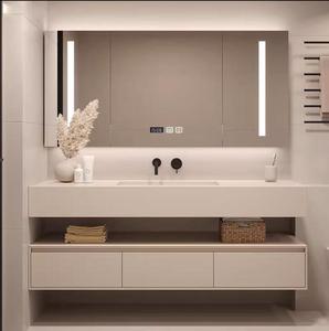 Double Layer Wall Mounted Minimalist Solid Wood Bathroom Vanity with Hot Bending Seamless Integrated Basin - Product Image 5