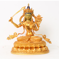 Statue de Bodhisattva Manjushri en cuivre plaqué or, faite à la main, directement de l'usine, sculpture bouddhiste personnalisée pour l'autel du temple