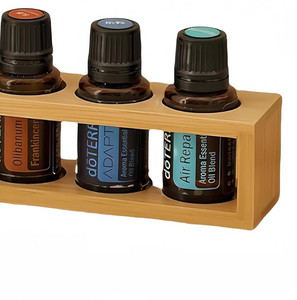 Aromaterapi şişe depolama için rustik 5 slot ahşap uçucu yağ masaüstü standı vitrin rafı - Product Image 3
