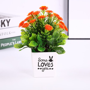 Plante artificielle en pot Qi Xing 10x19 cm, mini bonsaï en plastique, décoration d'intérieur, chrysanthème du soleil - Product Image 4
