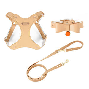 Set tali kerah <span class=keywords><strong>Harness</strong></span> kulit mewah stok dapat diatur produsen luar ruangan kecil aksesori Jalan anjing peliharaan grosir - Product Image 1