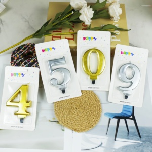 金と銀の0 9ナンバーキャンドル、誕生日ケーキデコレーション用の金メッキのプロモーションパーティー用品 - Product Image 1