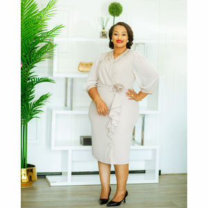 Vestido Africano Elegante de Oficina Personalizado en Tallas Grandes, Vestido Casual Ajustado de Manga Larga con Cuello en V - Product Image 5