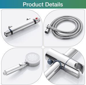 วาล์วผสมอุณหภูมิทองเหลืองชุบโครเมียม ก๊อกน้ำร้อนน้ำเย็น ฝักบัวแบบเรนชาวเวอร์ พร้อมก้านเลื่อน ดีไซน์ทันสมัย สำหรับโรงแรม อพาร์ทเมนท์ และห้องน้ำ - Product Image 3