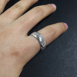 Vero argento Sterling 990 sei caratteri Om Mani Padme Hum coppia anello regolabile <span class=keywords><strong>Tibet</strong></span> Mantra buddista gioielleria raffinata