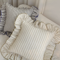 Housse de coussin de canapé en coton pur personnalisée, taie d'oreiller en coton naturel, coussin de canapé doux à rayures verticales de designer