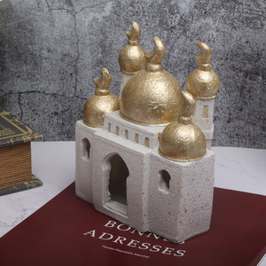 Ornamenti a torre in resina in stile architettonico nordico-romano, a tema mediorientale, dipinti, creativi, per la conservazione, a forma di castello, con retro piatto - Product Image 3