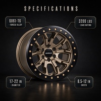 Jantes Beadlock Forgées Or Satiné 17-22 Pouces 6061-T6, Jantes Tout-Terrain Simulées 5x5.0 6x5.5 pour Jeep Tacoma Bronco Ram 1500