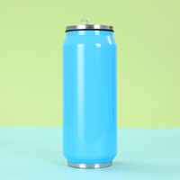 Bouteille d'eau isotherme en acier inoxydable en forme de canette de cola, 350 ml/450 ml/600 ml, à double paroi sous vide, avec paille et couvercle