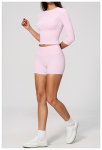 Running <strong>Leggings</strong> Flared Pants Scrubs Woman Shorts <strong>Lace</strong> <strong>Trim</strong> Capri Jumpsuit Shirts <strong>with</strong> Elbow Length Sleeves Gym Wear Blanks - Product Image 5