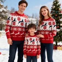 Suéteres Familiares Navideños a Juego 2026, Diseño de Árbol de Navidad, 100% Acrílico, Conjunto de Regalo para Padres e Hijos, Tops Rojos Festivos