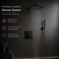 Système de douche thermostatique mural carré chromé à double fonction avec douchette à main, design moderne, en cuivre