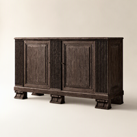 Buffet d'appoint en bois massif cannelé de luxe en chêne noir à 2 portes pour salle à manger d'hôtel et rangement domestique
