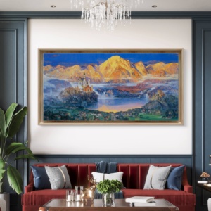Reproduction sur toile de qualité muséale du chef-d'œuvre original signé par l'artiste Zhang Jishi - Thème Régale Royaume des Lumières - Décoration intérieure Art Déco blanche personnalisable - Product Image 3