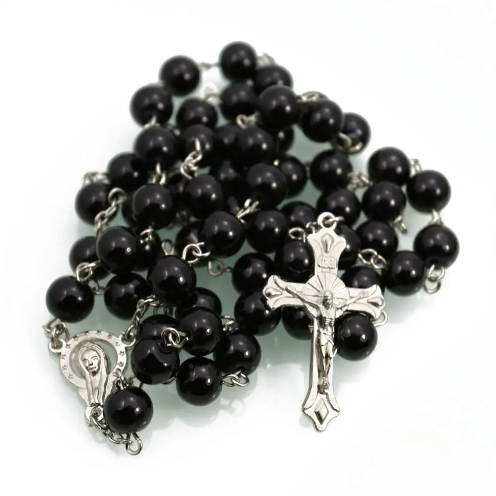 Жемчужное ожерелье с розам, бусины с крестом для крещения, свадебный подарок, бусины для религиозной молитвы