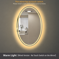 Cermin LED Pintar Salon Hotel dengan Sensor Gerak Komersial, Terpasang di Dinding, Anti-Kabut, Pengatur Cahaya Sentuh, Tampilan Waktu, IP44, ETL, CE, OEM