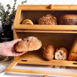 Boîte à pain carrée en bois massif double couche grande capacité, vente en gros d'usine, OEM ODM, logo personnalisé pour importateurs - Product Image 1